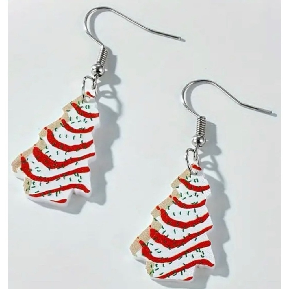 🆕 Christmas Tree Cookie Acrylic Dangle Earrings